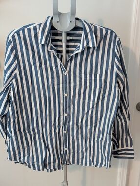 Striped Blue & White Women's Button-Up Shirt